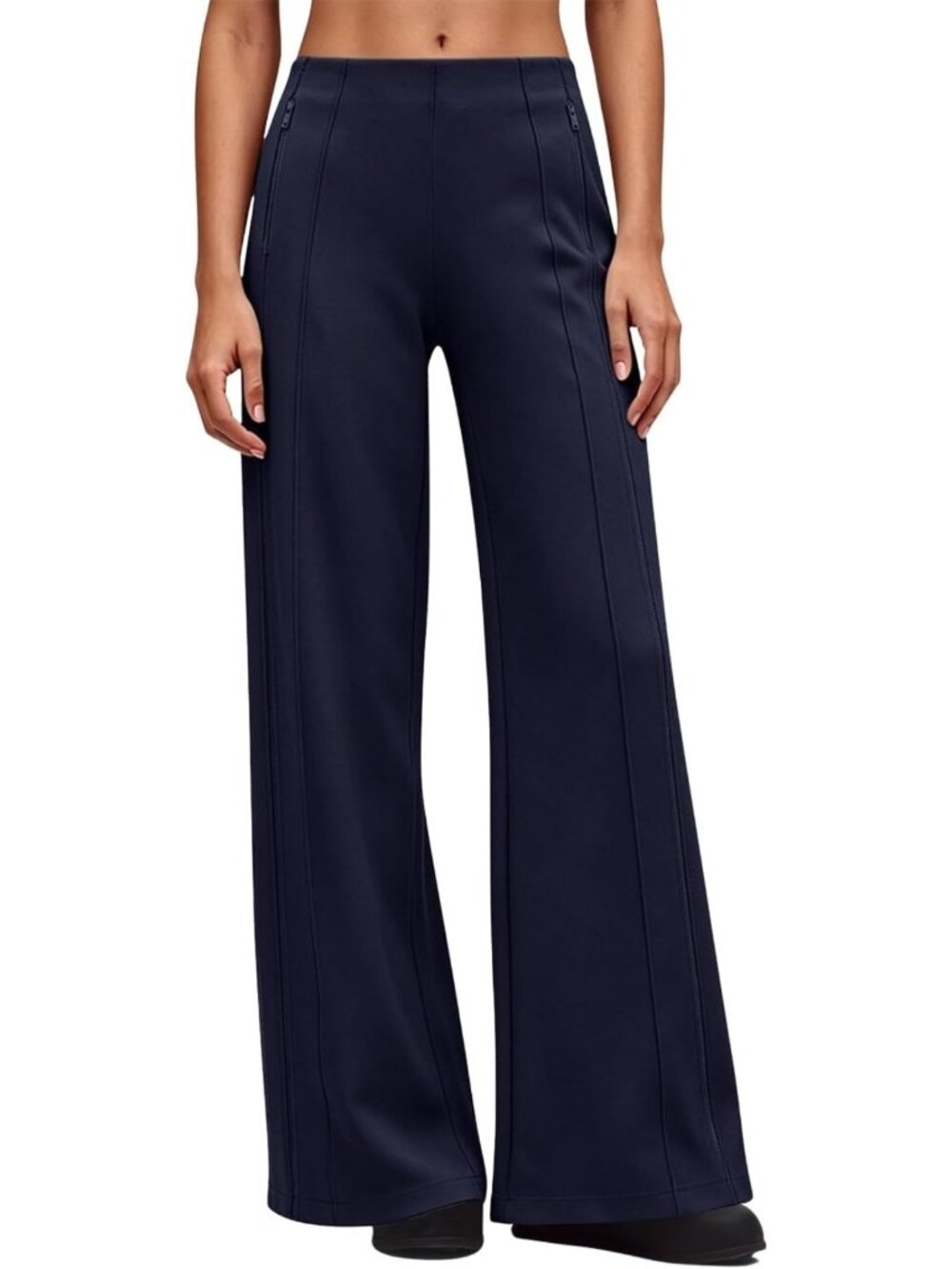 High-Waisted Wide Leg Yoga Pants with Zipper Pockets, Stretchy Palazzo Style
